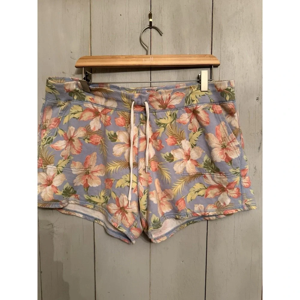 Polo Ralph‎ Lauren Fleece Shorts Blue Pink Floral Pockets Drawstring S-XL